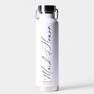 Maid of Honor   Black Modern Script Custom Water Bottle