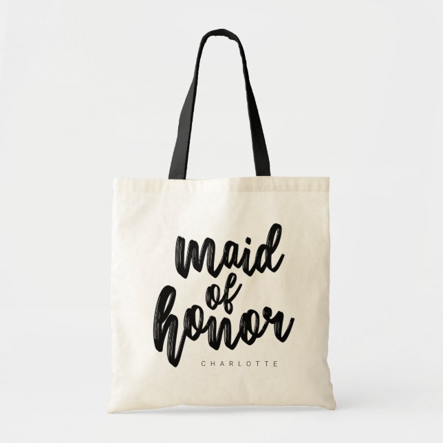 Maid of Honor Black Script Tote Bag - Customizable (Front)