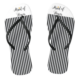 Maid of Honor black stripes gold flower Flip Flops