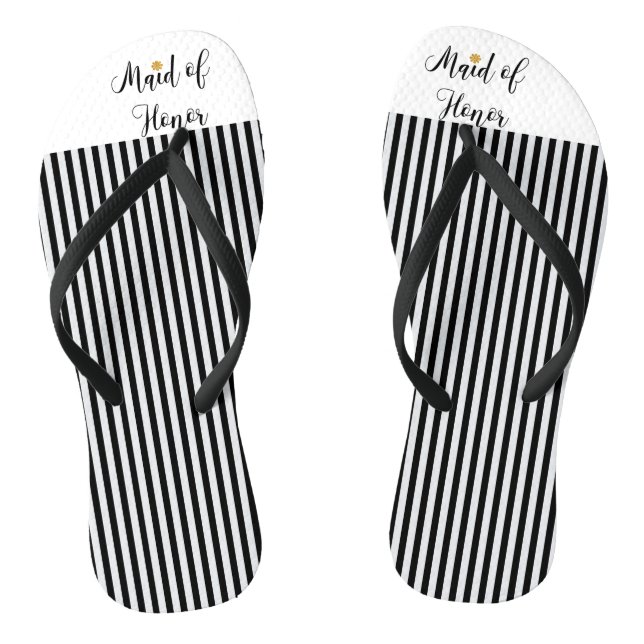 Maid of Honor black stripes gold flower Flip Flops (Footbed)