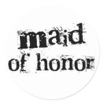 Maid of Honor Black Text Classic Round Sticker