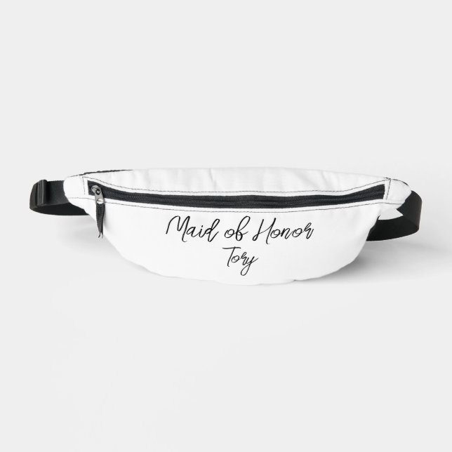 Maid of Honor Black Text on White Fanny Pack (Front)