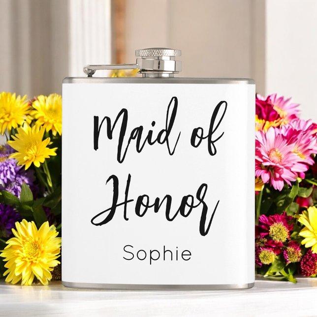 Maid of Honor Black White Bridesmaid  Flask (Creator Uploaded)