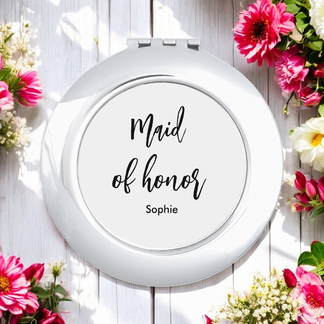 Maid of Honor Black White Wedding Compact Mirror (Creator Uploaded)