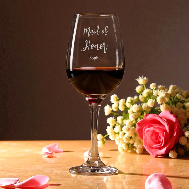 Maid of Honor Black White Wedding  Wine Glass (Creator Uploaded)