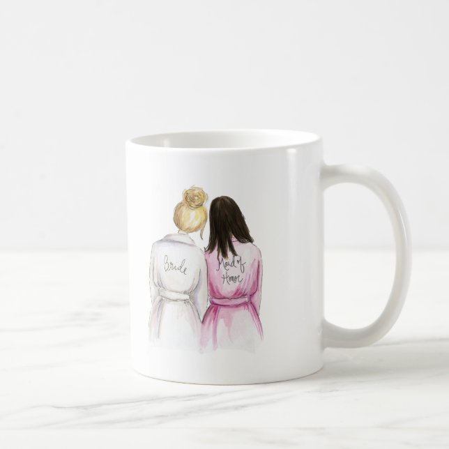 Maid of Honor? Blonde Bun Bride Dk Br Long Maid Coffee Mug (Right)