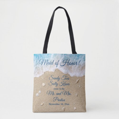 Maid of Honor Blue Beach Waves Sandy Toes Tote Bag