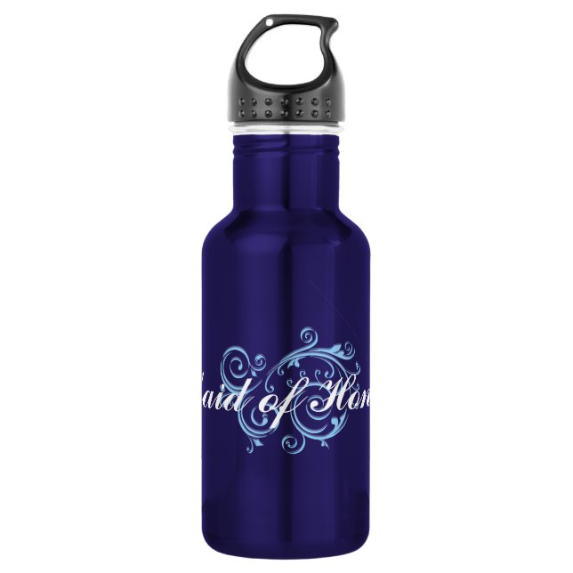Maid of Honor, Blue Scroll Stainless Steel Water Bottle (Front)