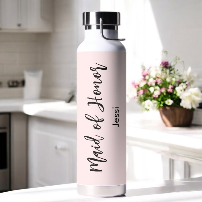 Maid of Honor Blush Pink Bridal Shower Water Bottle (Creator Uploaded)