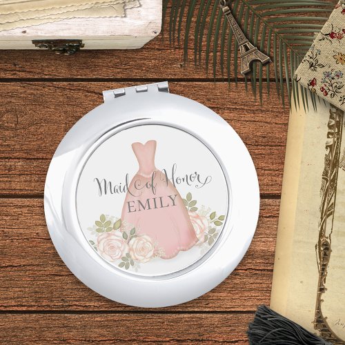 Maid of Honor Blush Watercolor Floral Elegant Compact Mirror