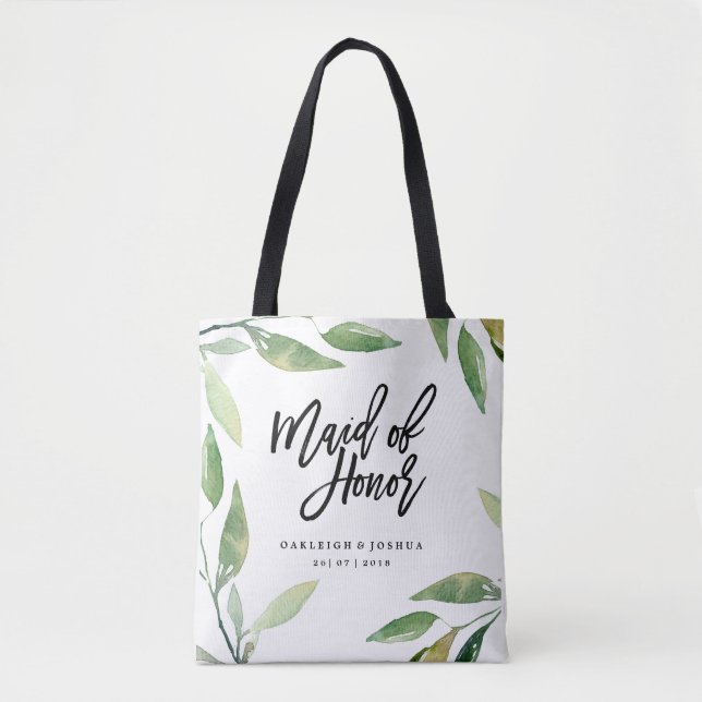 Maid of Honor Bohemian Leaves Wedding Tote Bag (Front)
