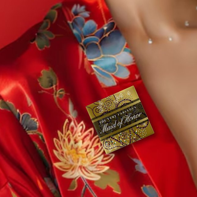 MAID OF HONOR Boho Spirals Gold Chic Wedding Party Pinback Button (MAID OF HONOR Purple Boho Spiral Dots Gold Classy Chic Wedding Party Pinback Button @ fat_fa_tin)