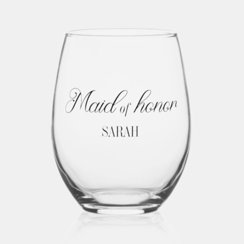 Maid of Honor Bridal Party Bachelorette Weekend Stemless Wine Glass