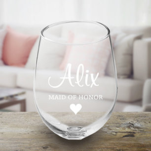 Maid of Honor Bridal Party Stemless Wine Glasses