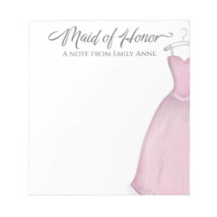 Maid of Honor Bridal Party Vintage Pink Dress Notepad