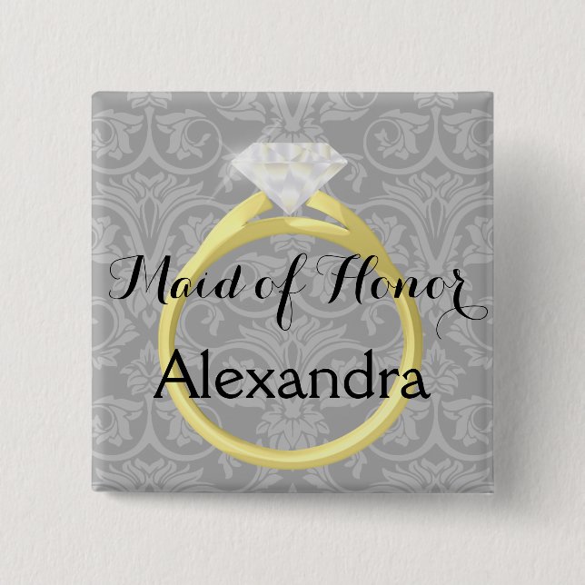 Maid of Honor Bridal Wedding Party Personalized Pinback Button (Front)