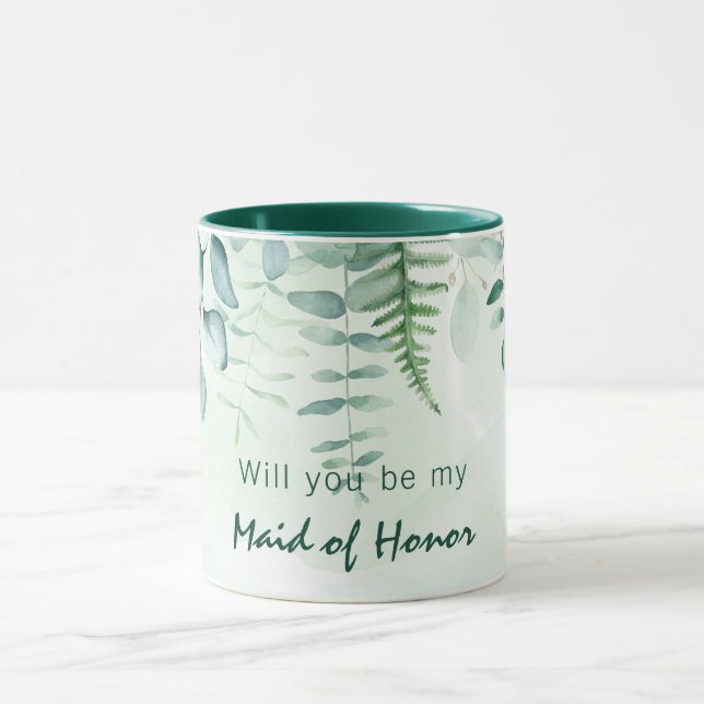 Maid of honor bridesmaid eucalyptus greenery mug (Center)