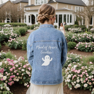 Maid of Honor Bridesmaid Halloween Ghost Wedding Denim Jacket