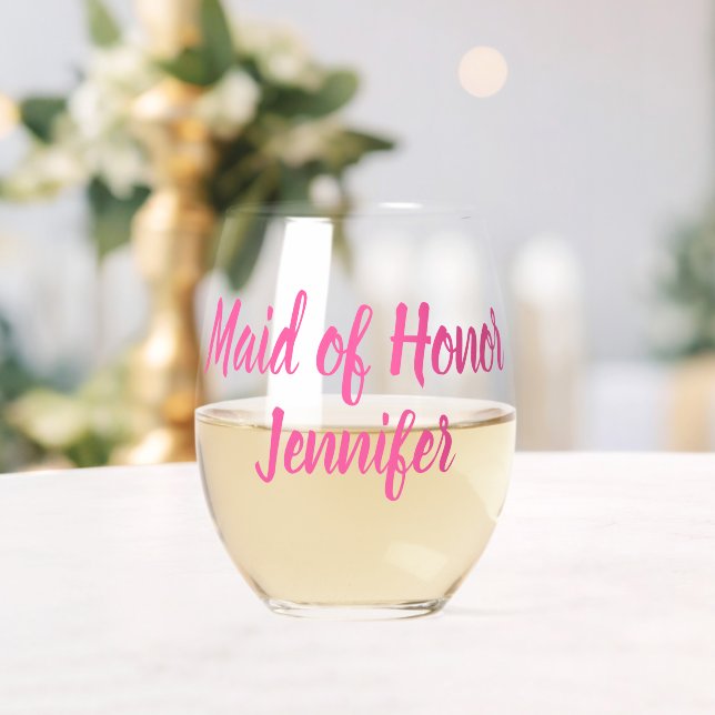 Maid of Honor Bridesmaid Pink Wedding Stemless Wine Glass (Insitu (Wedding))