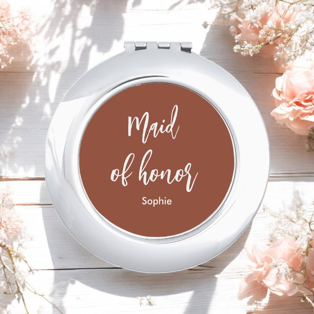 Maid of Honor Brown Terracotta Wedding Compact Mirror (Creator Uploaded)