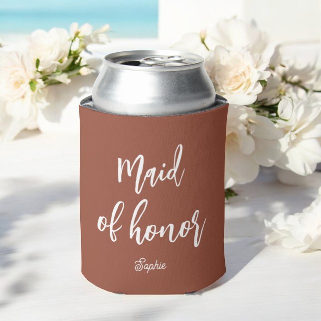 Maid of Honor Brown Wedding Terracotta Can Cooler (Creator Uploaded)