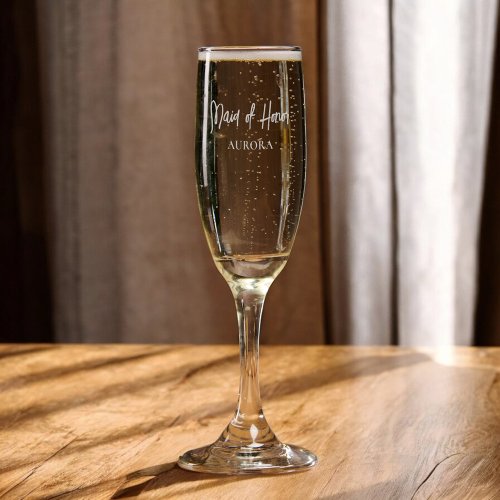 Maid of Honor Brush Handwritten Modern Champagne Flute