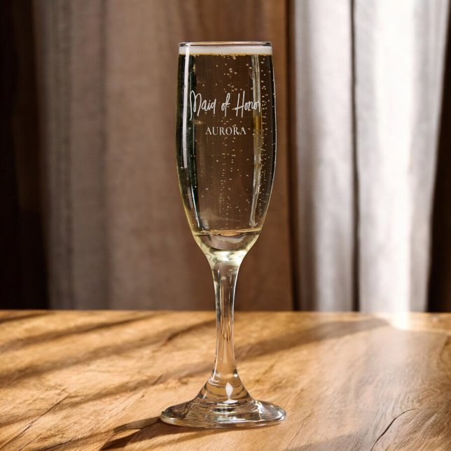 Maid of Honor Brush Handwritten Modern Champagne Flute (Creator Uploaded)