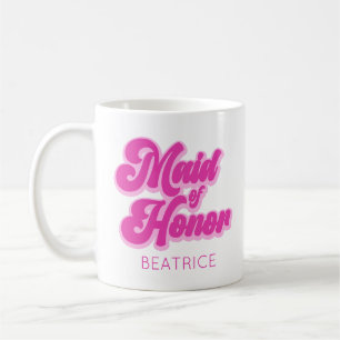 Maid of Honor Bubblegum Pink Retro Custom Name Coffee Mug