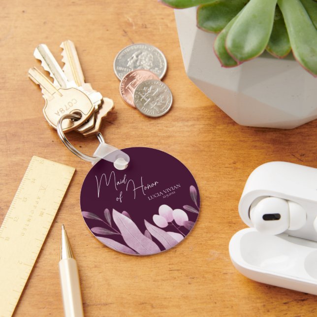 Maid of Honor Burgundy Big Leaves Wedding Gift Keychain (Desk)