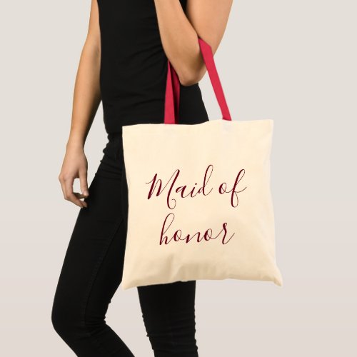 Maid of Honor Burgundy calligraphy Tote Bag