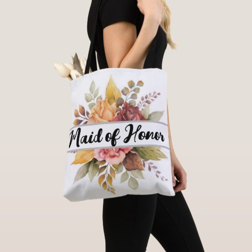 Maid of Honor Burgundy Floral Text Fall Wedding To Tote Bag