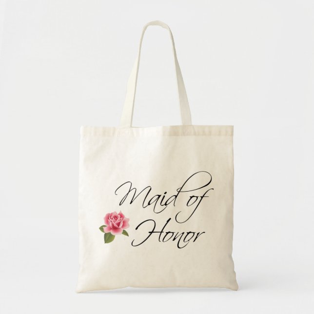 Maid of Honor Calligraphy and Rose Tote Bag (Front)