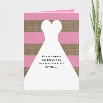 Maid Of Honor Card Pink And Burlap Look Stripe by KathyHenis at Zazzle