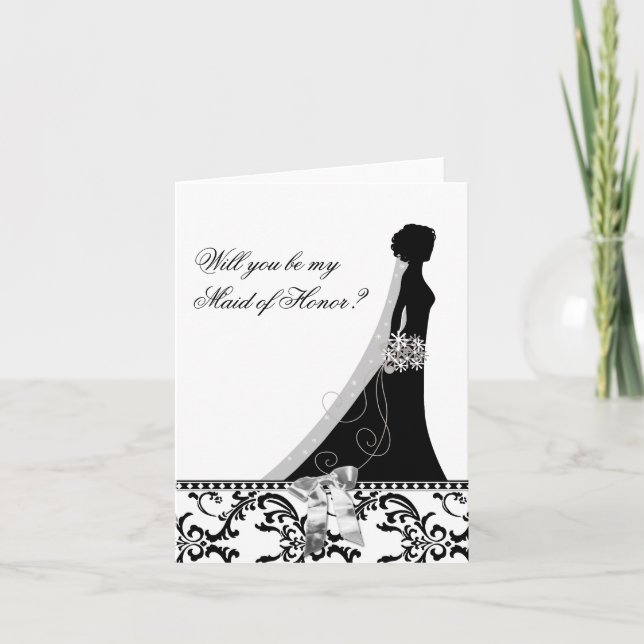 Maid of Honor Cards with Damask Bridal Veil Bow (Front)