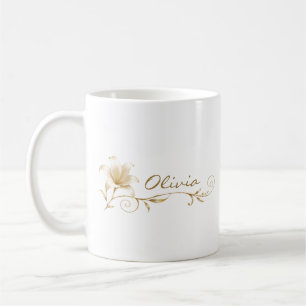 Maid of Honor Champagne Gold Lily Name Mug
