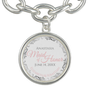 Maid of Honor Charm Bracelet Gift Pink Silver