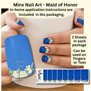 Maid of Honor, Cobalt Blue & White Roses Minx Nail Art