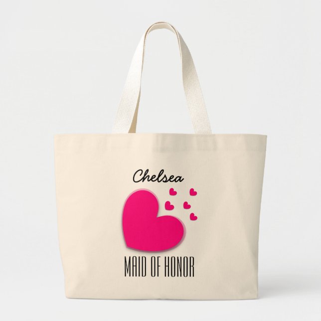 MAID OF HONOR Custom Name Heart Explosion A03 Large Tote Bag (Front)