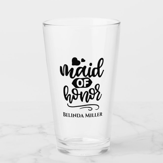 Maid of honor custom typography wedding glass (Front)