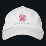 Maid of Honor Custom Wedding Monogram Baseball Cap<br><div class="desc">Surprise your maid of honor with this cool baseball style cap that features her 3 letter monogram and the words maid of honor below. Pictured above is a white cap with pink text but you can easily change the cap and text colors to match your wedding theme/colors. This makes an...</div>