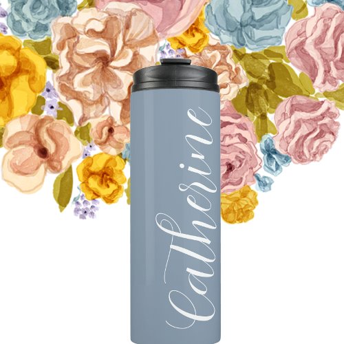 Maid of Honor Dusty Blue Stylized Name Thermal Tumbler