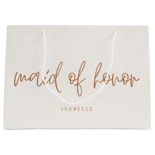 Maid of Honor Earthy Boho Handwritten Script Large Gift Bag