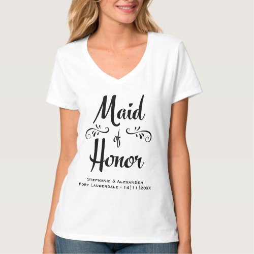 Maid of Honor Elegant Black White Rehearsal Dinner T_Shirt
