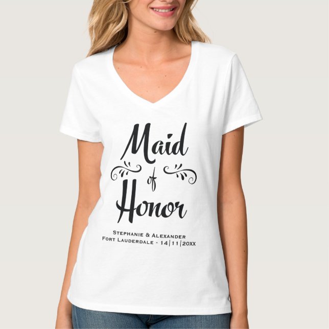 Maid of Honor Elegant Black White Rehearsal Dinner T-Shirt (Front)