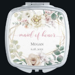 Maid of Honor Elegant Blush and Ivory Peony Flower Compact Mirror<br><div class="desc">Maid of Honor gift, A bouquet of watercolor peony flowers in shades of blush and ivory with alabaster white magnolias and eucalyptus greenery - a gold geometric multi faceted terrarium style frame. Original artwork created for the BarefootBride™ by © WhimsicalArtwork™ - This is part of a complete Wedding Stationery Suite...</div>