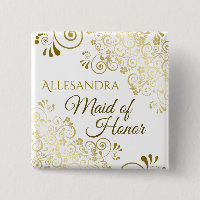 Maid of Honor Elegant Gold Lace Wedding Name Tag