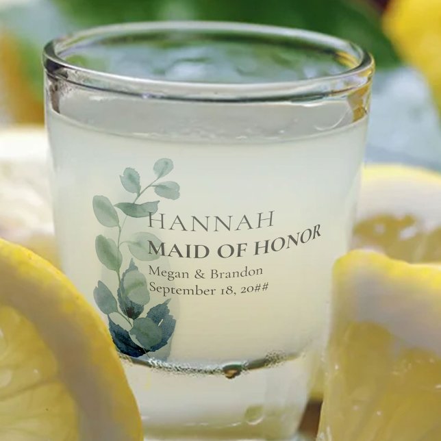 Maid of Honor Eucalyptus Greenery Wedding Custom Shot Glass (Creator Uploaded)