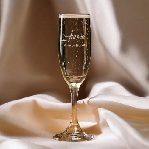 Maid Of Honor Fancy Calligraphy Simple Champagne Flute