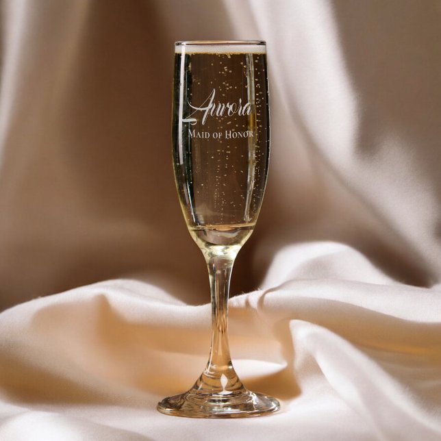 Maid Of Honor Fancy Calligraphy Simple Champagne Flute (Creator Uploaded)