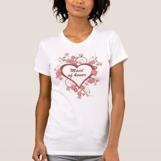 Maid of Honor, Fancy Pink Heart and Flowers T-Shirt